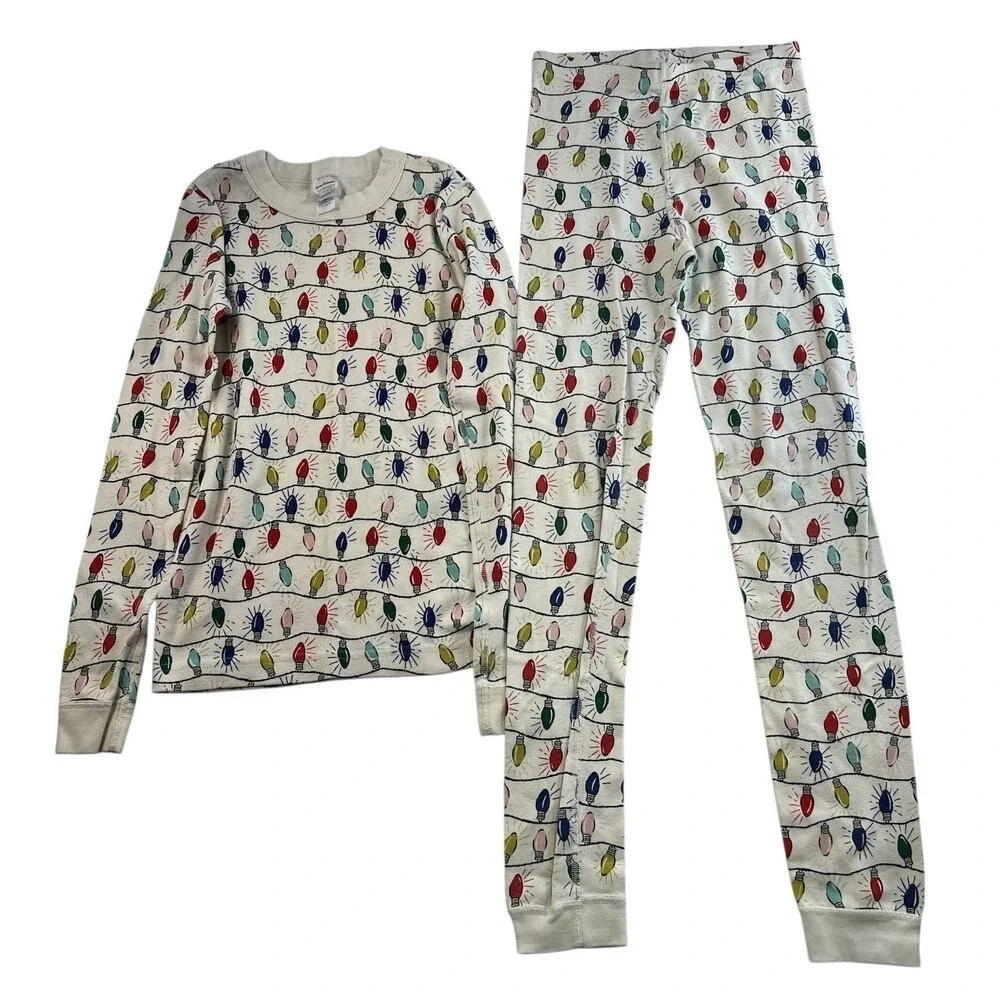 Hanna Andersson US 12 Bright Bulbs Long John Holiday Pajama‎ Set Boy Girl Unisex